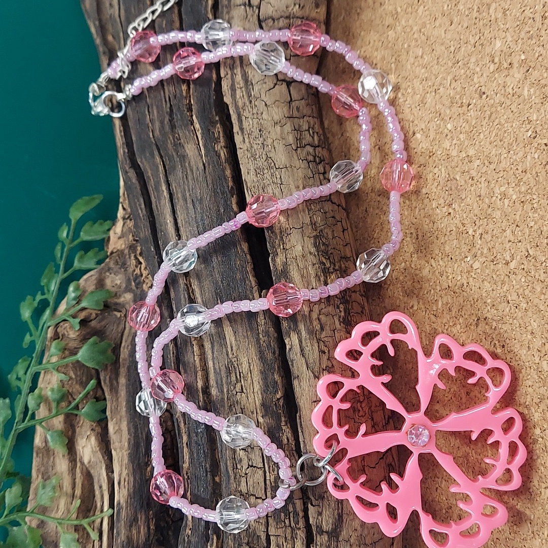 N1390 Barbie Core Pink Crystal Pendant Necklace 9$